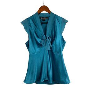 Susan Lucci Womens Medium Teal Sleeveless Blouse With Bow